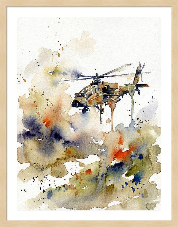 Helicopter In Watercolor Flight