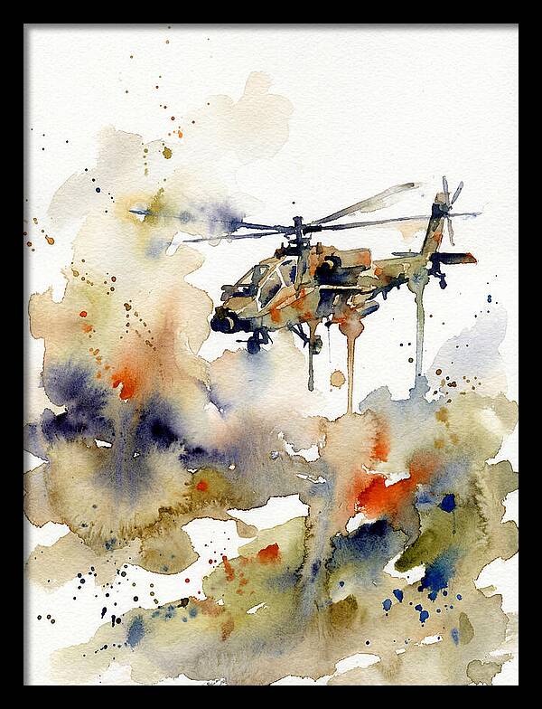 Helicopter In Watercolor Flight