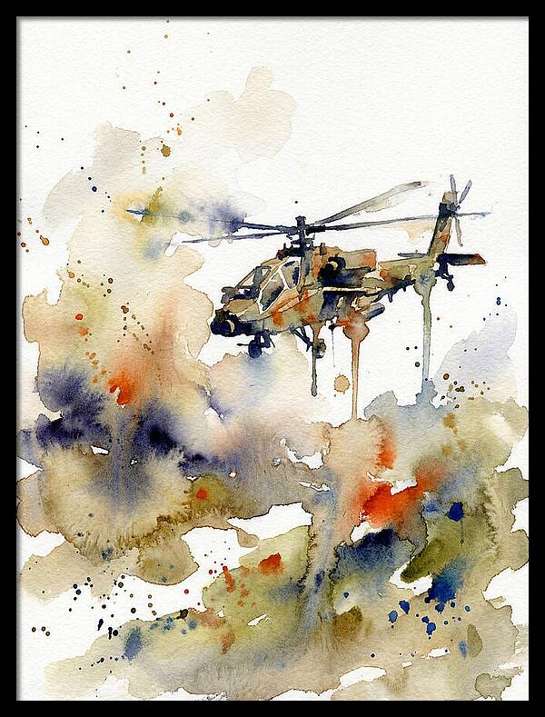 Helicopter In Watercolor Flight