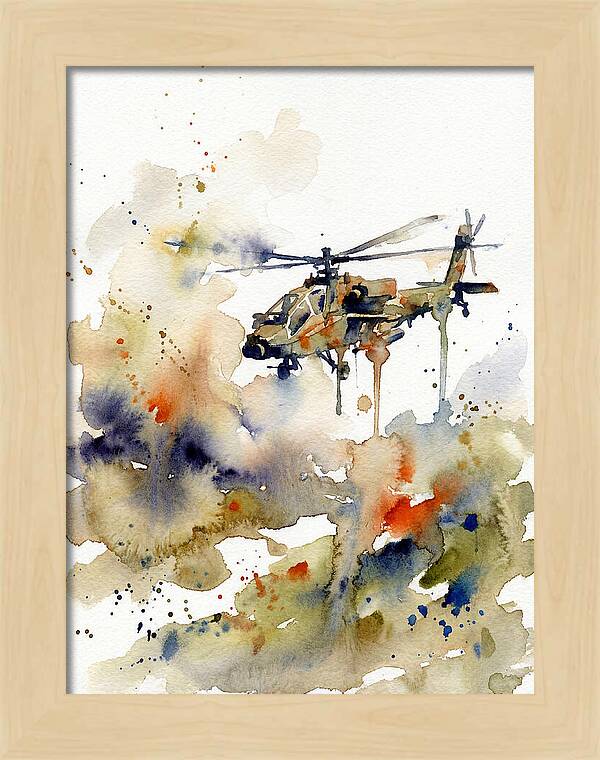 Helicopter In Watercolor Flight