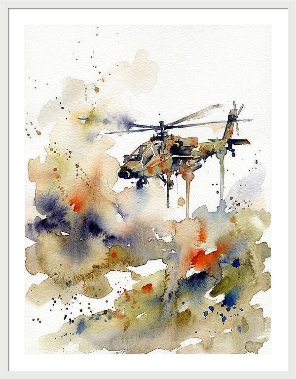 Helicopter In Watercolor Flight