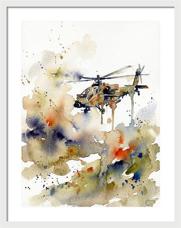 Helicopter In Watercolor Flight