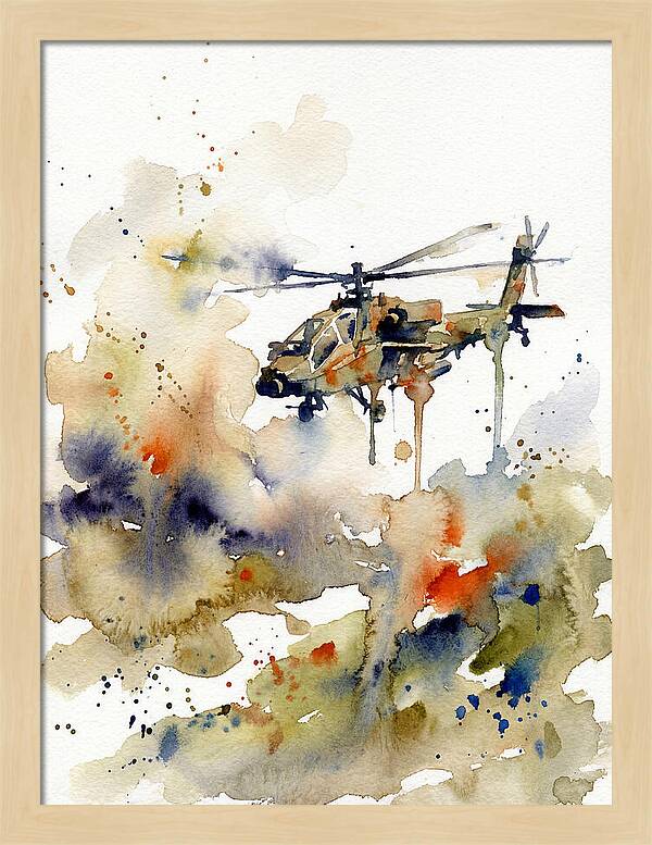 Helicopter In Watercolor Flight