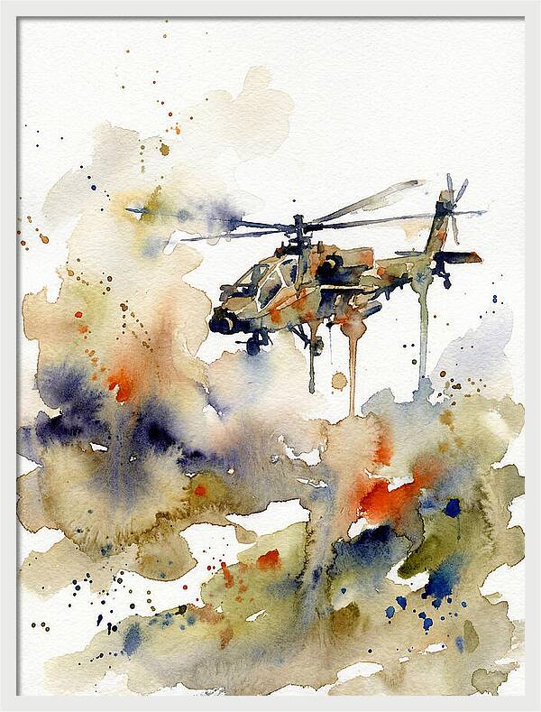 Helicopter In Watercolor Flight