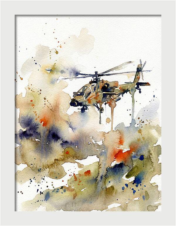 Helicopter In Watercolor Flight