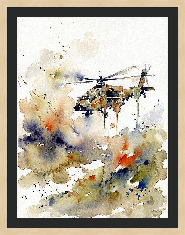 Helicopter In Watercolor Flight