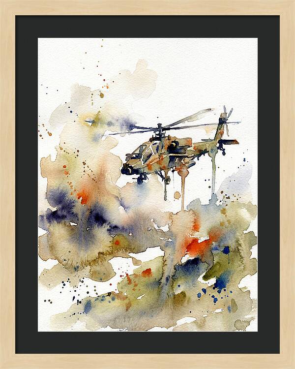 Helicopter In Watercolor Flight