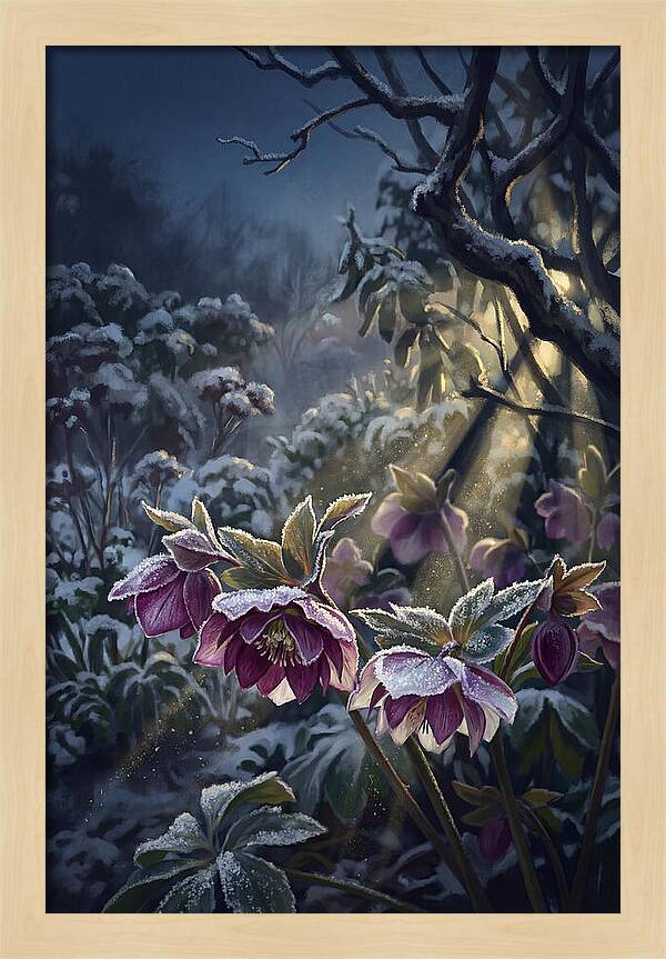 Hellebore Christmas Rose In Frosty Garden