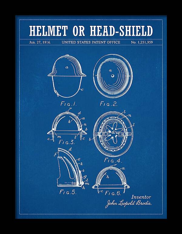 Helmet Or Head Shield Brodie Helmet Blueprint Patent Us1251959