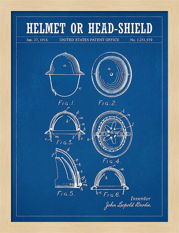 Helmet Or Head Shield Brodie Helmet Blueprint Patent Us1251959