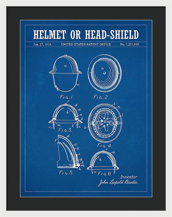 Helmet Or Head Shield Brodie Helmet Blueprint Patent Us1251959