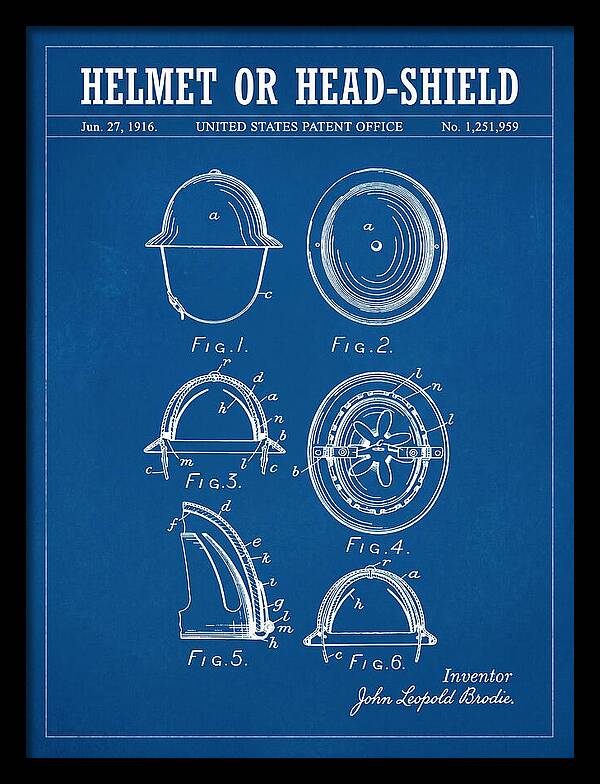 Helmet Or Head Shield Brodie Helmet Blueprint Patent Us1251959