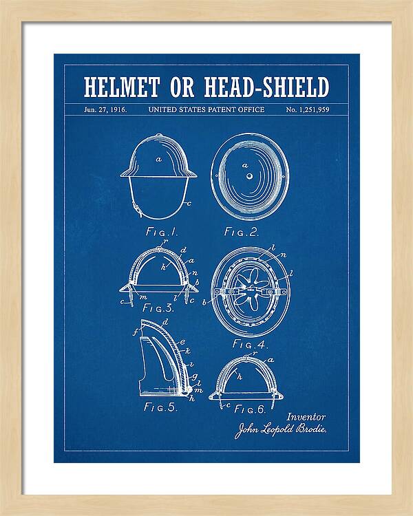 Helmet Or Head Shield Brodie Helmet Blueprint Patent Us1251959