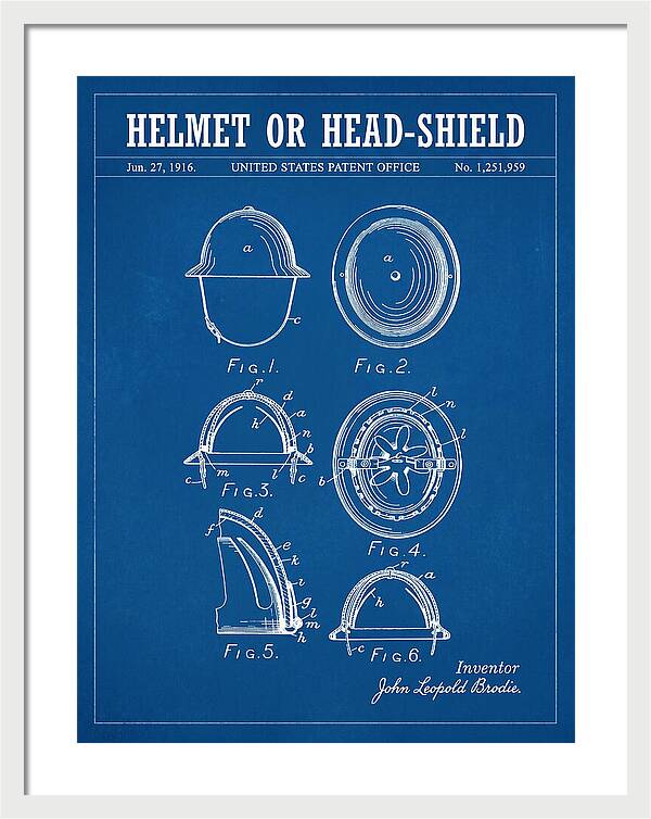 Helmet Or Head Shield Brodie Helmet Blueprint Patent Us1251959