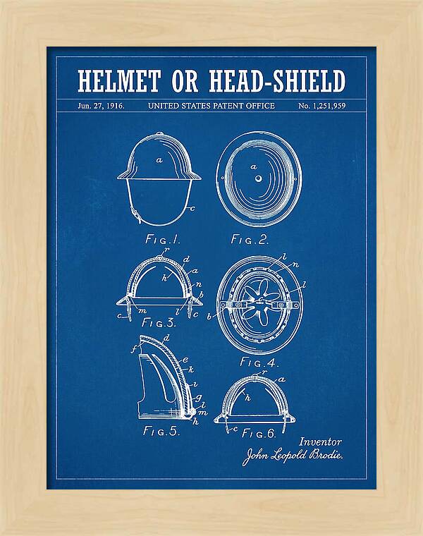 Helmet Or Head Shield Brodie Helmet Blueprint Patent Us1251959