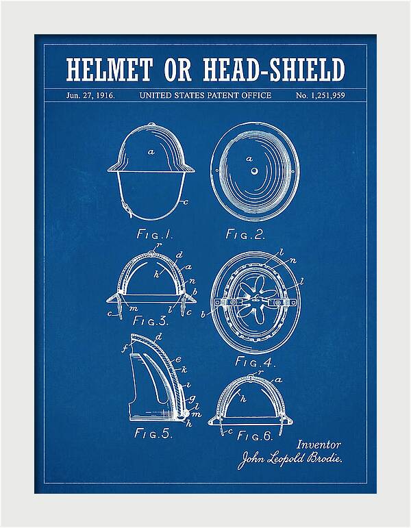 Helmet Or Head Shield Brodie Helmet Blueprint Patent Us1251959