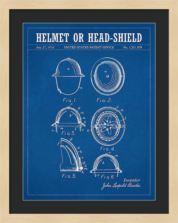 Helmet Or Head Shield Brodie Helmet Blueprint Patent Us1251959