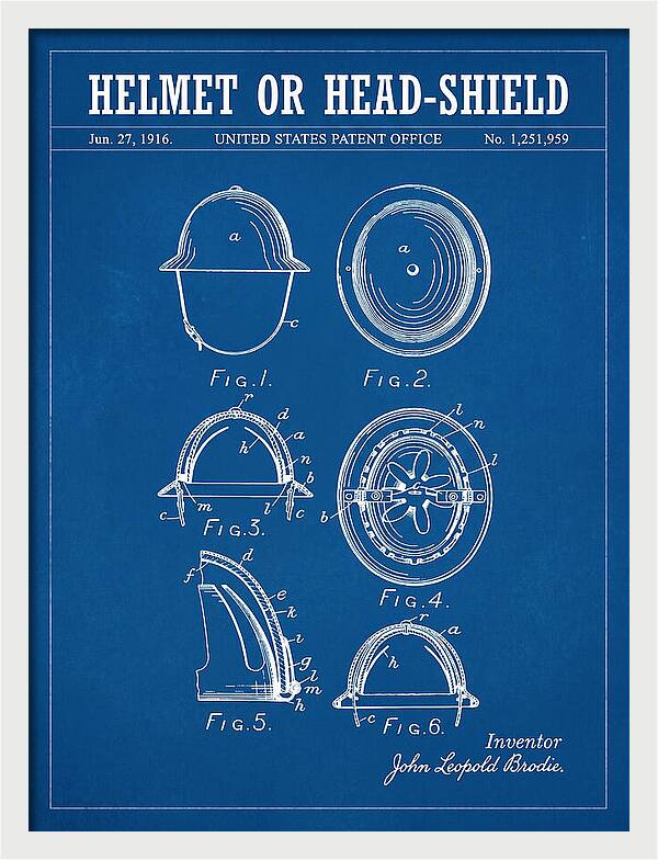 Helmet Or Head Shield Brodie Helmet Blueprint Patent Us1251959