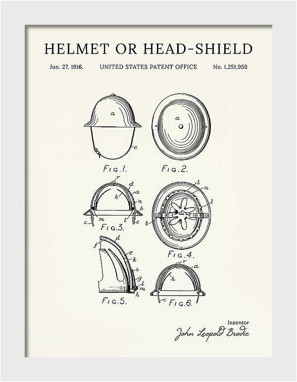 Helmet Or Head Shield Brodie Helmet Minimalist Patent Us1251959