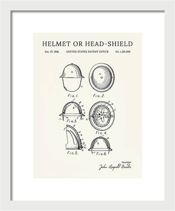 Helmet Or Head Shield Brodie Helmet Minimalist Patent Us1251959