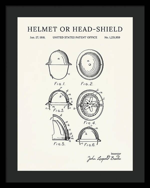 Helmet Or Head Shield Brodie Helmet Minimalist Patent Us1251959