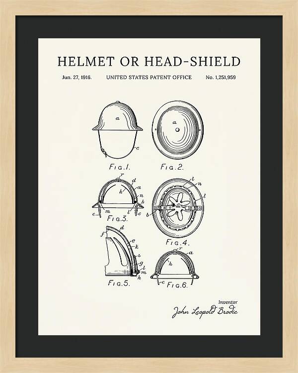 Helmet Or Head Shield Brodie Helmet Minimalist Patent Us1251959