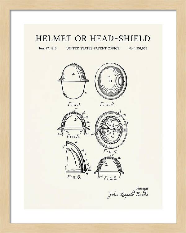 Helmet Or Head Shield Brodie Helmet Minimalist Patent Us1251959