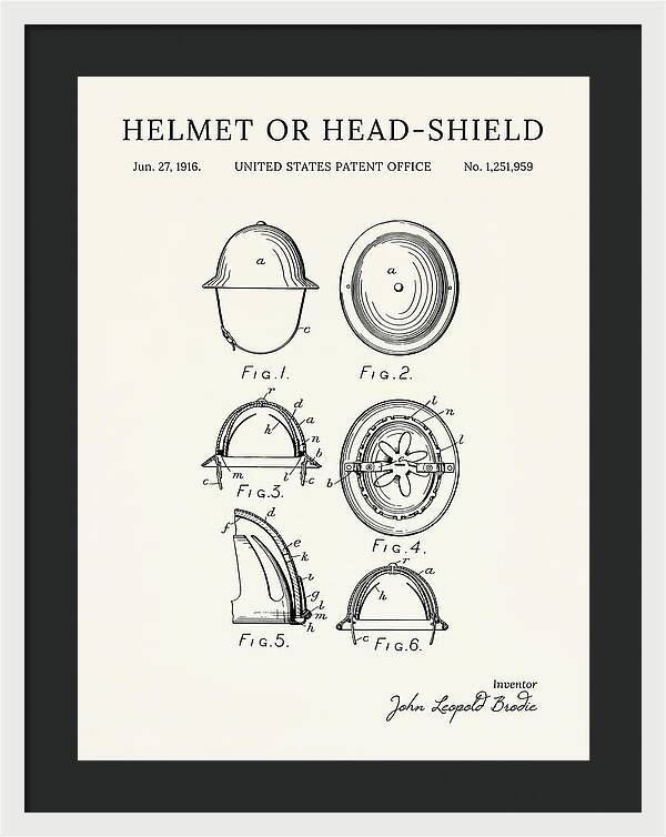 Helmet Or Head Shield Brodie Helmet Minimalist Patent Us1251959