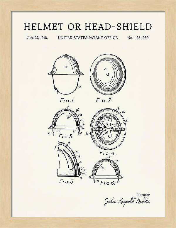 Helmet Or Head Shield Brodie Helmet Minimalist Patent Us1251959