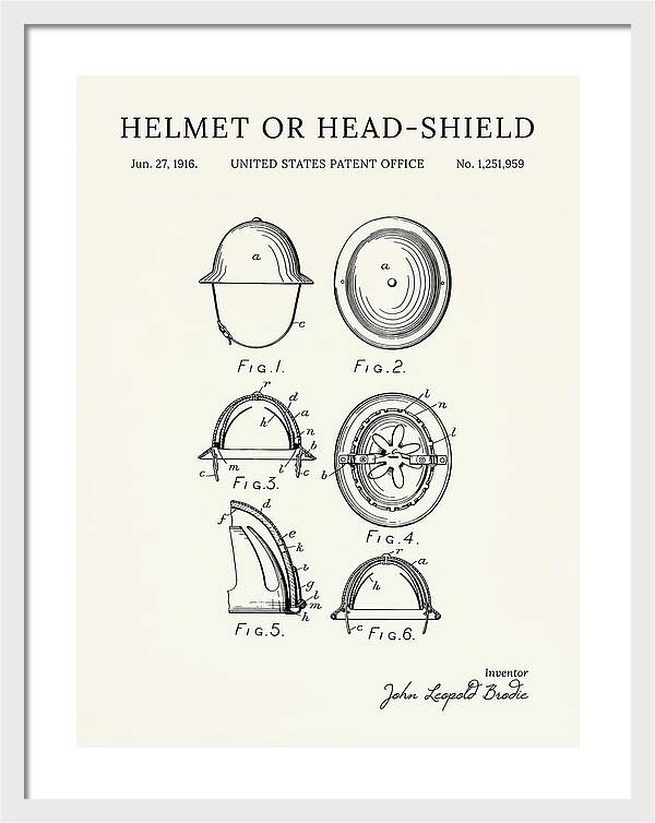 Helmet Or Head Shield Brodie Helmet Minimalist Patent Us1251959