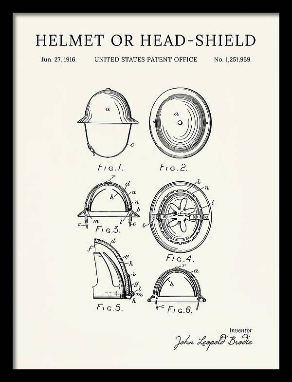 Helmet Or Head Shield Brodie Helmet Minimalist Patent Us1251959