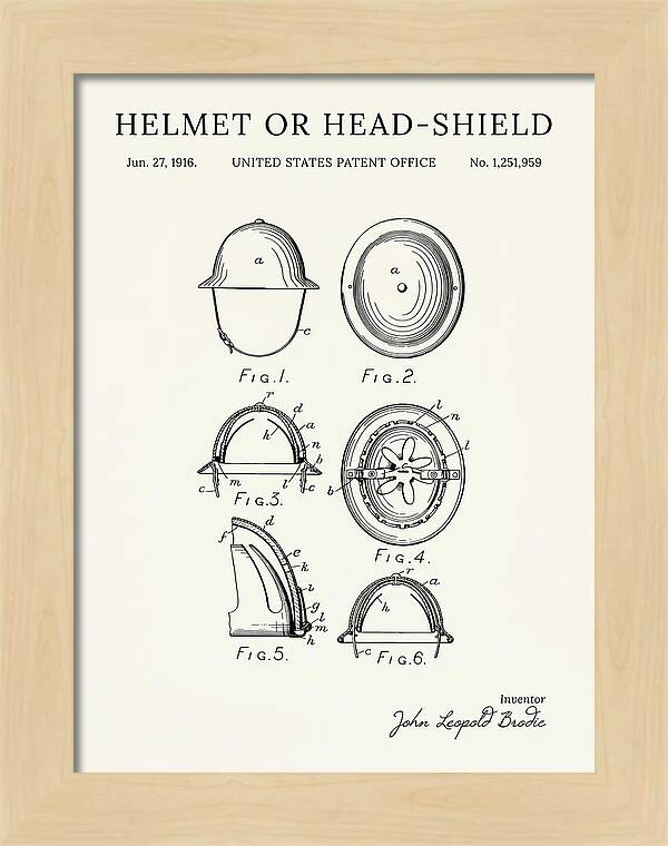 Helmet Or Head Shield Brodie Helmet Minimalist Patent Us1251959