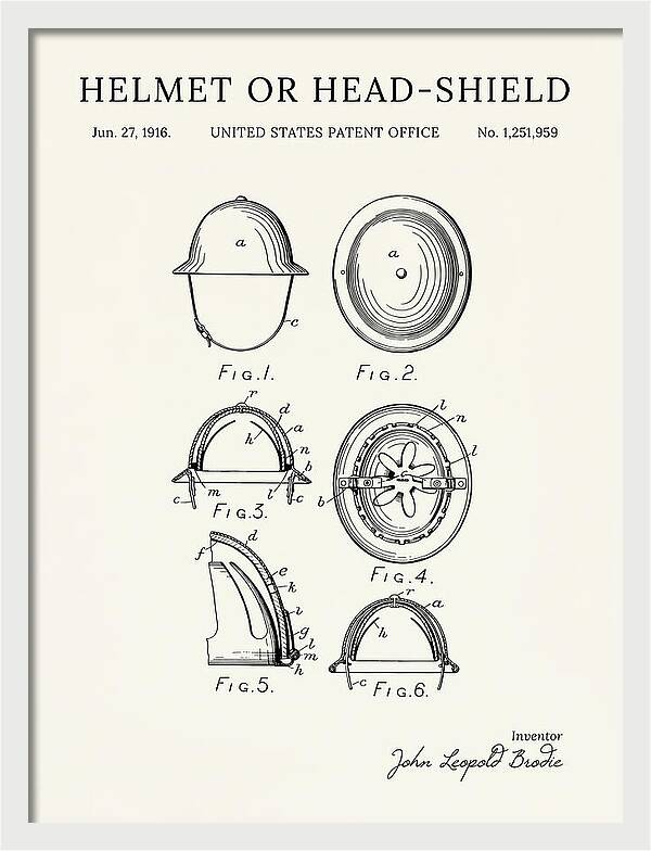 Helmet Or Head Shield Brodie Helmet Minimalist Patent Us1251959