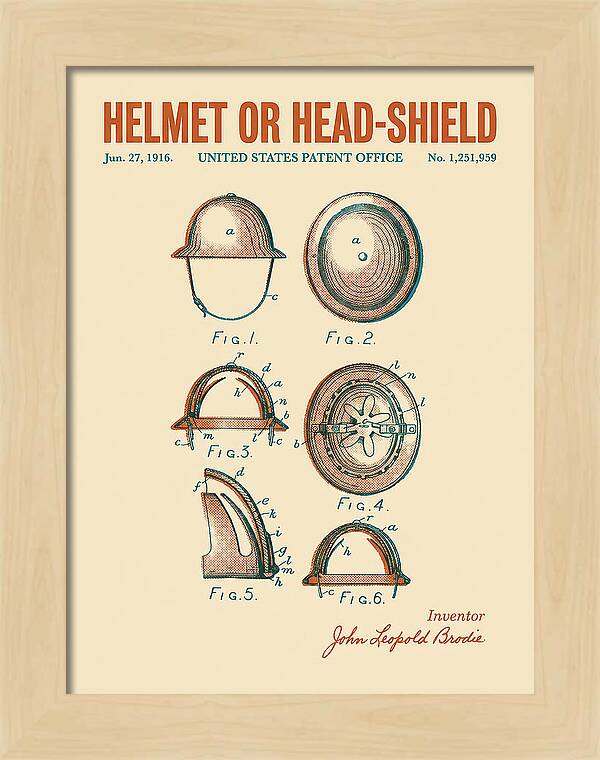 Helmet Or Head Shield Brodie Helmet Retro Patent Us1251959