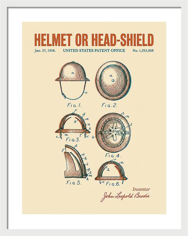 Helmet Or Head Shield Brodie Helmet Retro Patent Us1251959