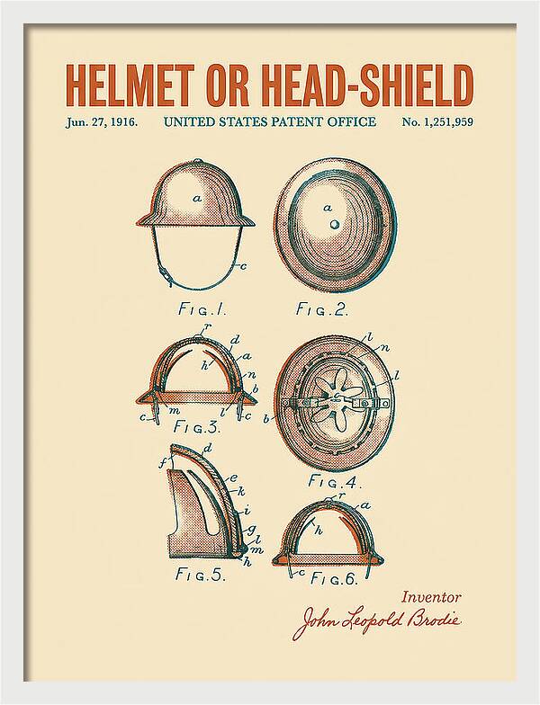 Helmet Or Head Shield Brodie Helmet Retro Patent Us1251959