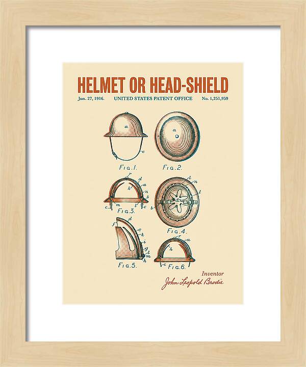 Helmet Or Head Shield Brodie Helmet Retro Patent Us1251959