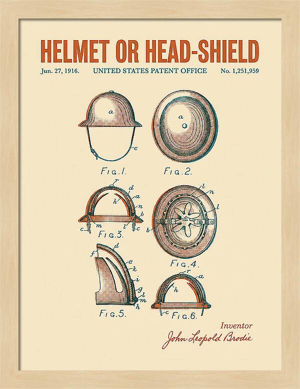 Helmet Or Head Shield Brodie Helmet Retro Patent Us1251959
