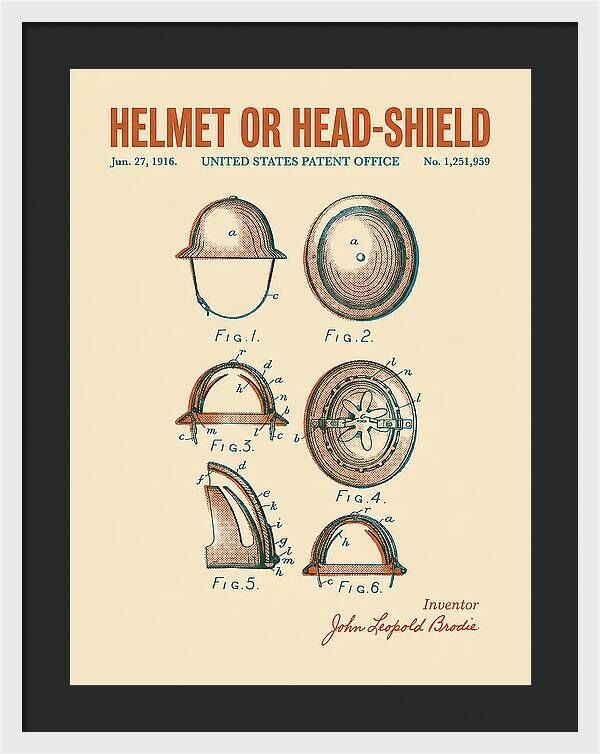 Helmet Or Head Shield Brodie Helmet Retro Patent Us1251959