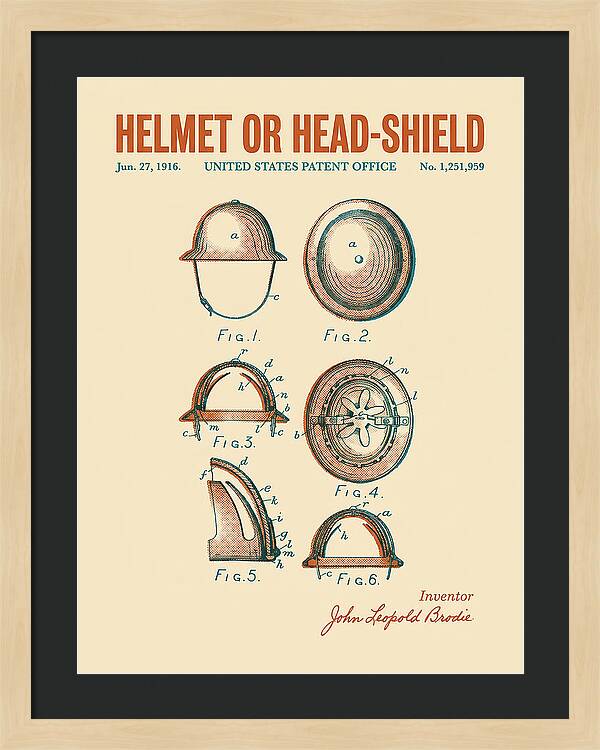 Helmet Or Head Shield Brodie Helmet Retro Patent Us1251959