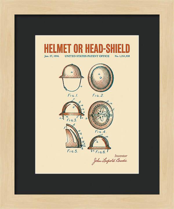 Helmet Or Head Shield Brodie Helmet Retro Patent Us1251959