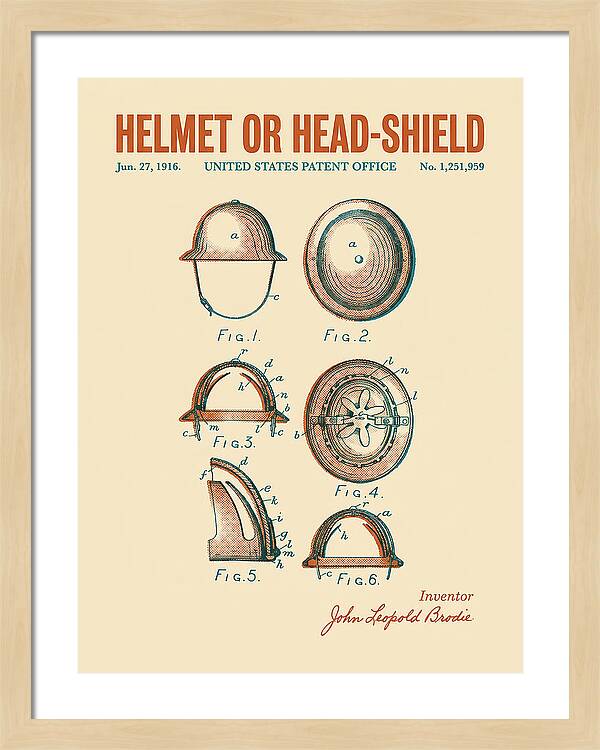 Helmet Or Head Shield Brodie Helmet Retro Patent Us1251959