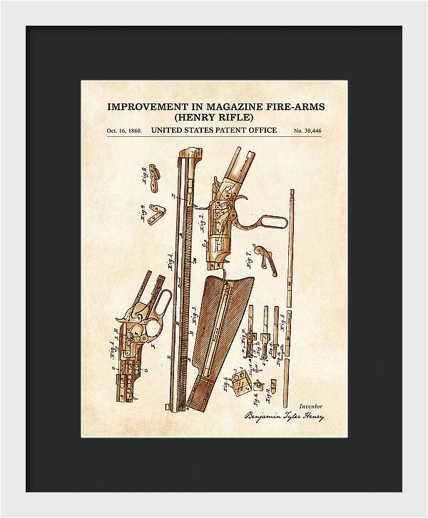 Henry Rifle Winchester Watercolor Patent Us30446