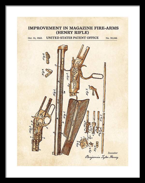 Henry Rifle Winchester Watercolor Patent Us30446
