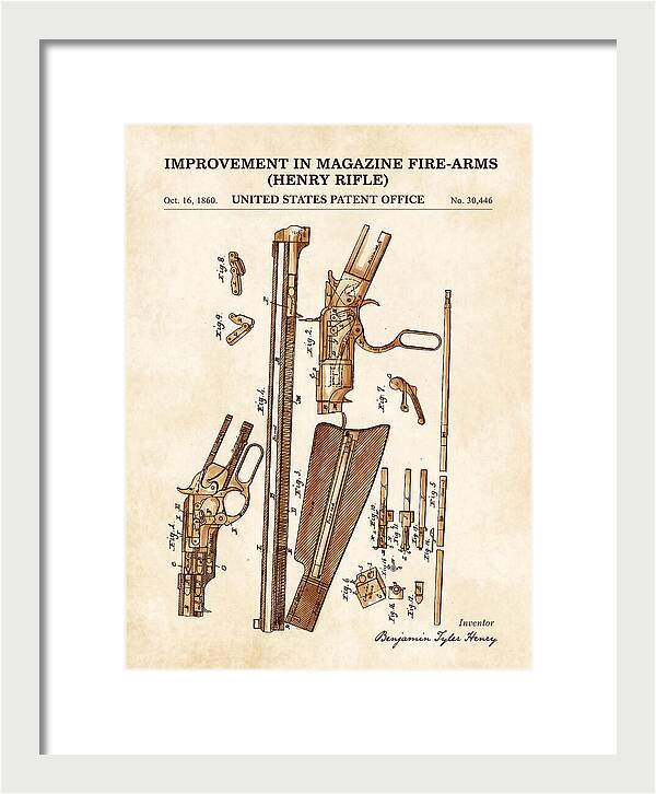 Henry Rifle Winchester Watercolor Patent Us30446