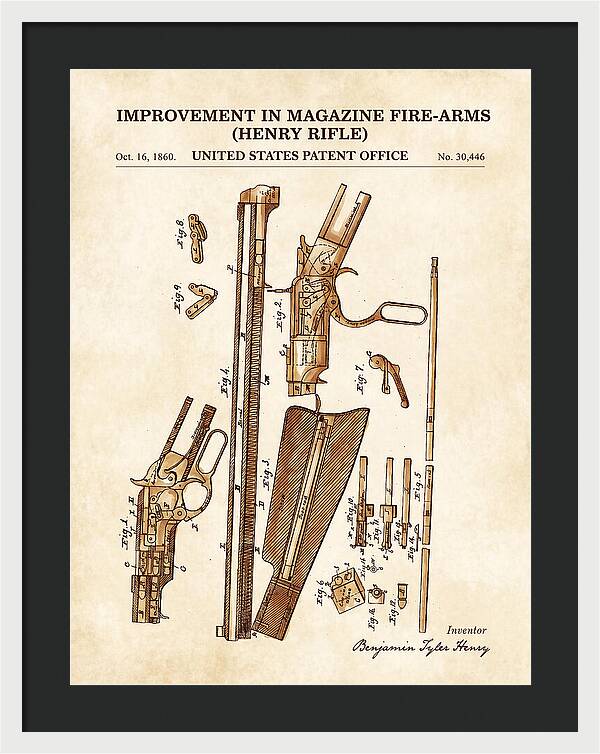 Henry Rifle Winchester Watercolor Patent Us30446