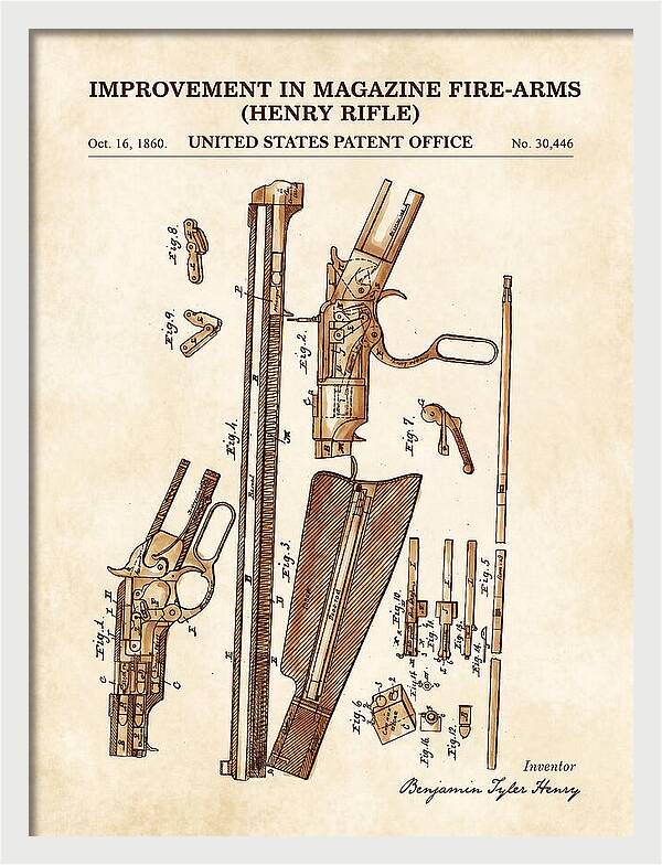 Henry Rifle Winchester Watercolor Patent Us30446