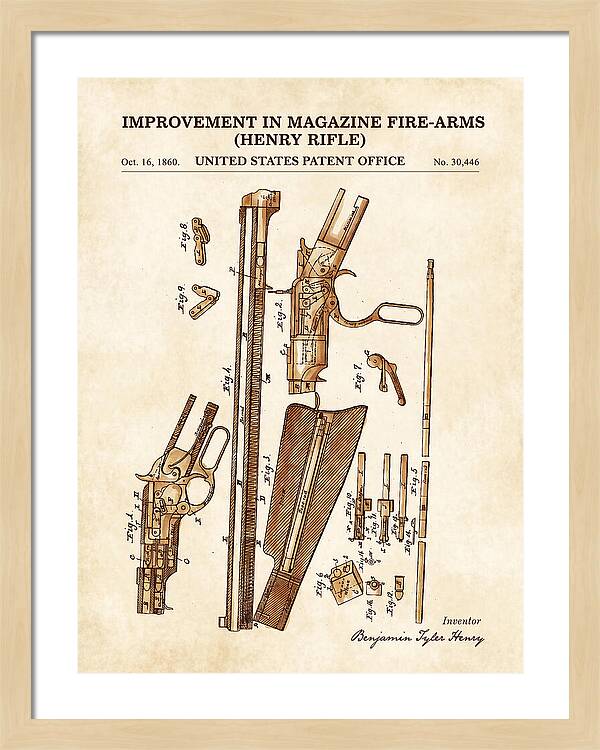 Henry Rifle Winchester Watercolor Patent Us30446