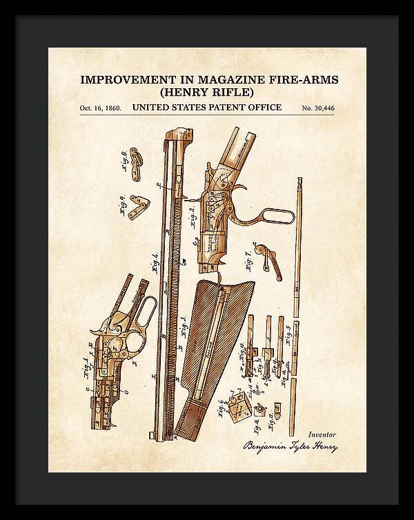 Henry Rifle Winchester Watercolor Patent Us30446