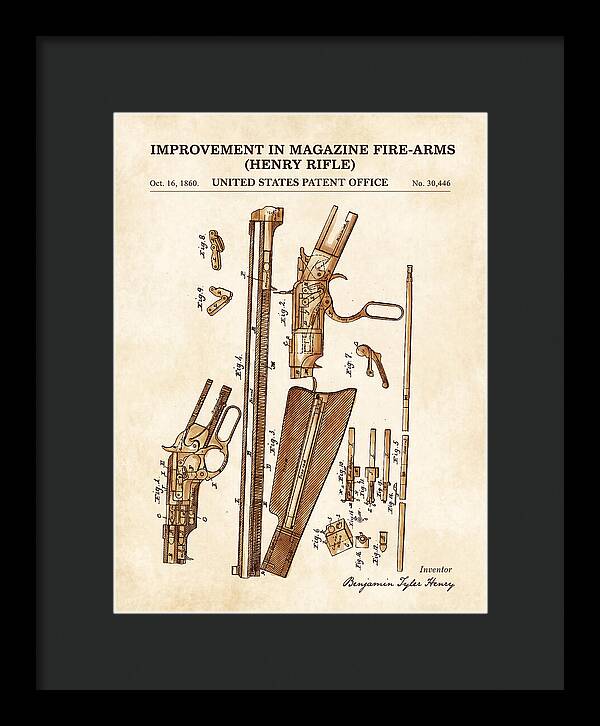 Henry Rifle Winchester Watercolor Patent Us30446